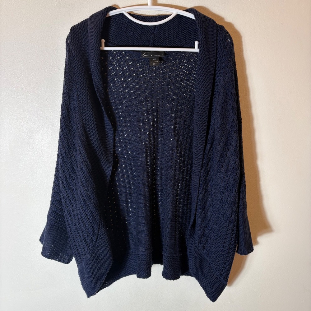 Lane Bryant Navy Blue Open Knit Cardigan Sweater Wrap Shawl Collar Size 18/20‎
